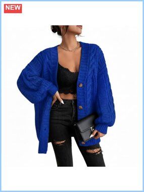 Women's Cable Knit Button Up Cardigan Long Sleeve Warm Sweater Coat
